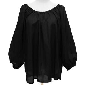 Everlane The Ruched Air Black Cotton Lightweight Blouse Top Size 10